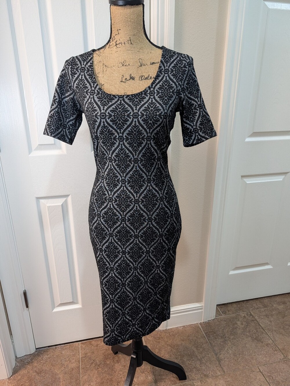 Body Central Black and Gray Patterned Midi Dress
